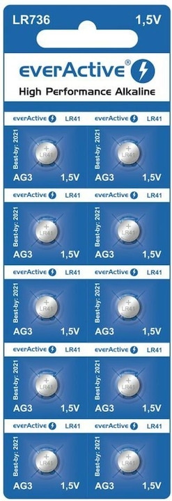 Immagine prodotto Everactive Mini batterie alcaline G3 LR736 LR41 - confezione blister da 10. (10 pz., LR41, 40 mAh)