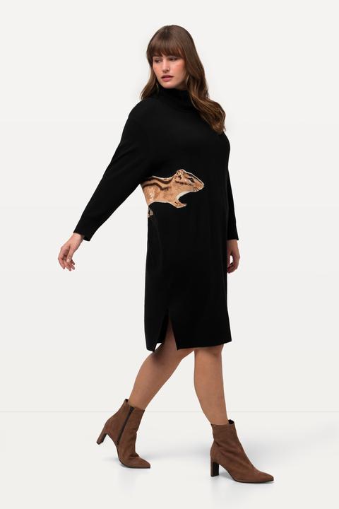 Produktbild Ulla Popken Strickkleid, Tiermotiv, Rollkragen, Langarm, Wollmischung (54)