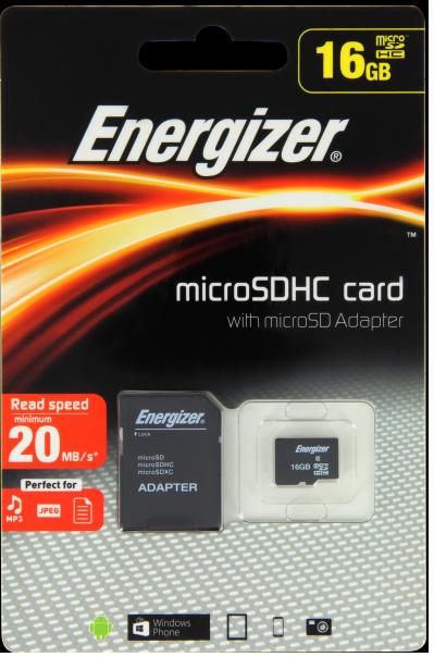 Actual product image Energizer Classic 16GB Micro SDHC with Adapter Minimum 20 MB/sec (16 GB, microSDHC)