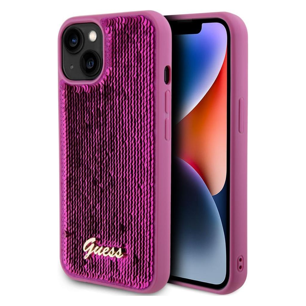 Guess Pailletten Schrift Logo Case Voor IPhone 13 Magenta (Apple IPhone 13), Smartphonehoes, Roze