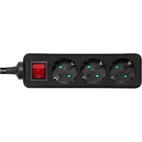 Deltaco, Steckdosenleiste, GT-0362 power extension 3 AC outlet(s) Indoor Black (3 x, CEE 7/3, 5 m)
