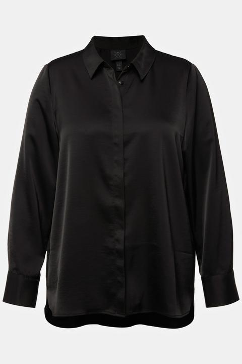 Actual product image Ulla Popken Long Sleeve Collared Satin Blouse (54)