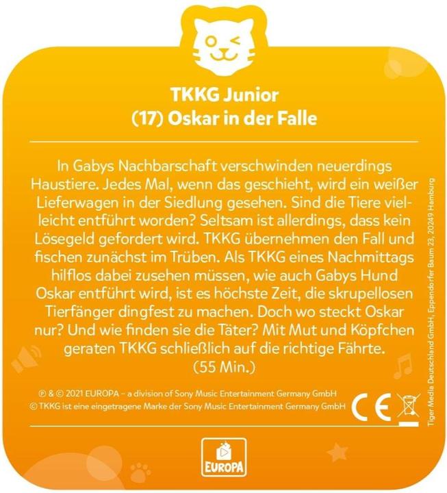 Image du produit Tigermedia tigercard - TKKG Junior - 17 : Oskar dans le piège (Allemand)