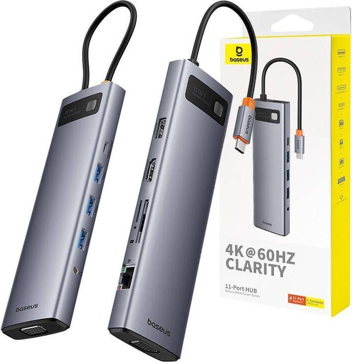 Produktbild Baseus Hub 11in1 StarJoy Metal Glam Series, USB-C to HDMI +VGA + 3 x USB 3.0 + USB 2.0+USB-C PD + RJ (USB-C, 11 Ports)