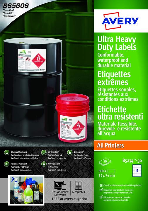 Actual product image Avery Ultra robust waterproof GHS labels