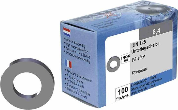 Actual product image Reisser Washers, DIN 125, Ø 6.4, stainless steel A2, pickled, passivated, packed a 100