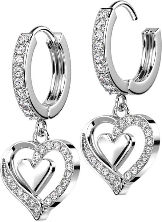 Produktbild Star Piercing Ohrring zum Klappen silber Kristalle silber Anhänger Herz (Messing, Chirurgenstahl 316L)
