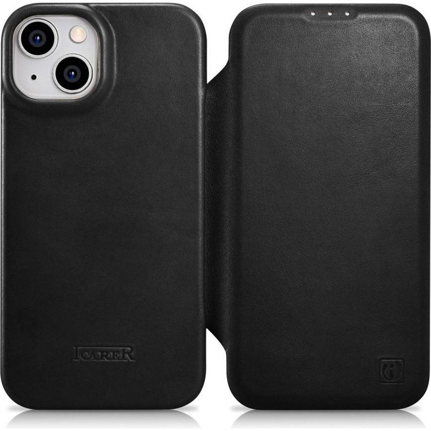 iCarer CE Oil Wax Premium Leather Folio Case Leather Case for iPhone 14 Plus Magnetic Flip MagSafe B (Apple iPhone 14 Pl...