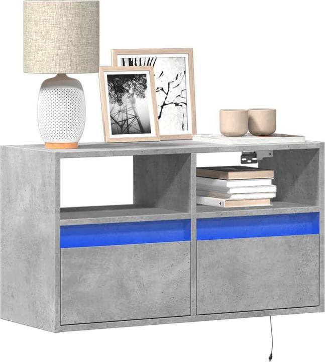 vidaXL Armoire TV Armoire murale Lowboard Suspendu avec éclairage LED Gris béton