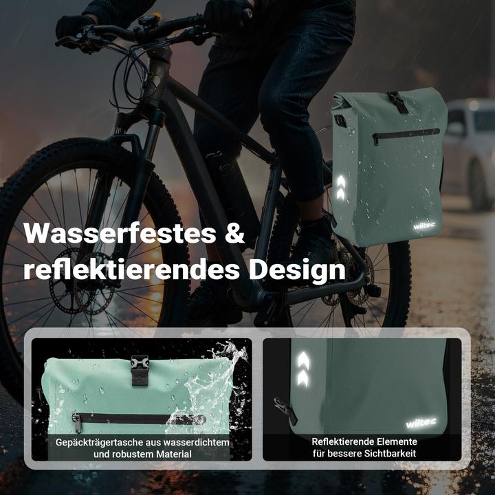 Produktbild Wiltec Gepäckträgertasche mintgrün 25l Fahrradtasche Rucksack Gepäcktasche (25 l, Gepäckträgertasche)