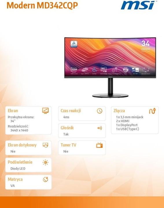 Actual product image MSI Modern MD342CQP (3440 x 1440 pixels, 34")