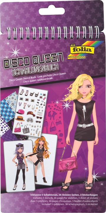 Image du produit Folia Bringmann 41103 - Livre de pochoirs Disco Queen, bloc de 36 coloriages, 5 pochoirs et 3