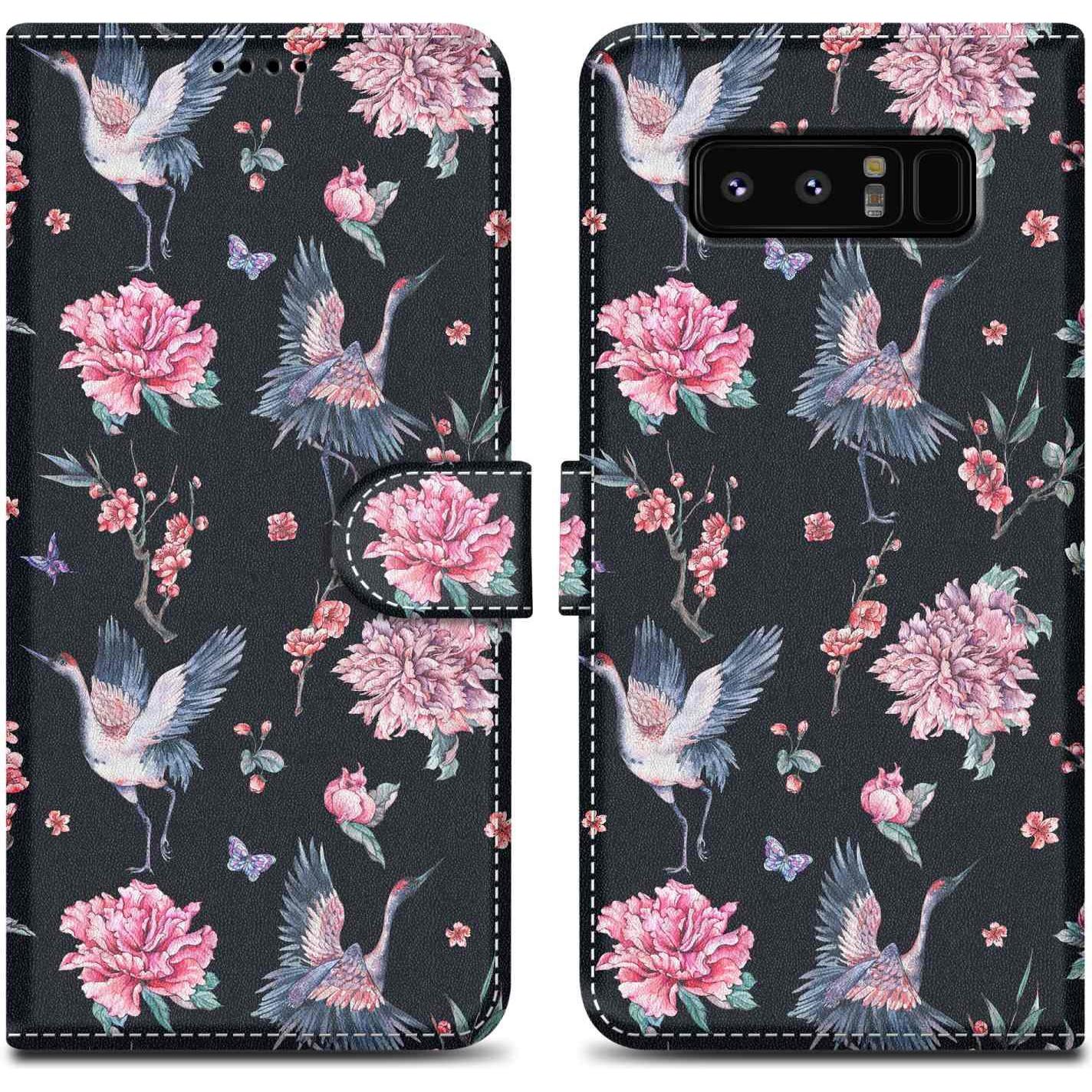 Cadorabo Book Hülle mit Print für Samsung Galaxy NOTE 8 (Samsung Galaxy Note 8), Smartphone Hülle, Schwarz