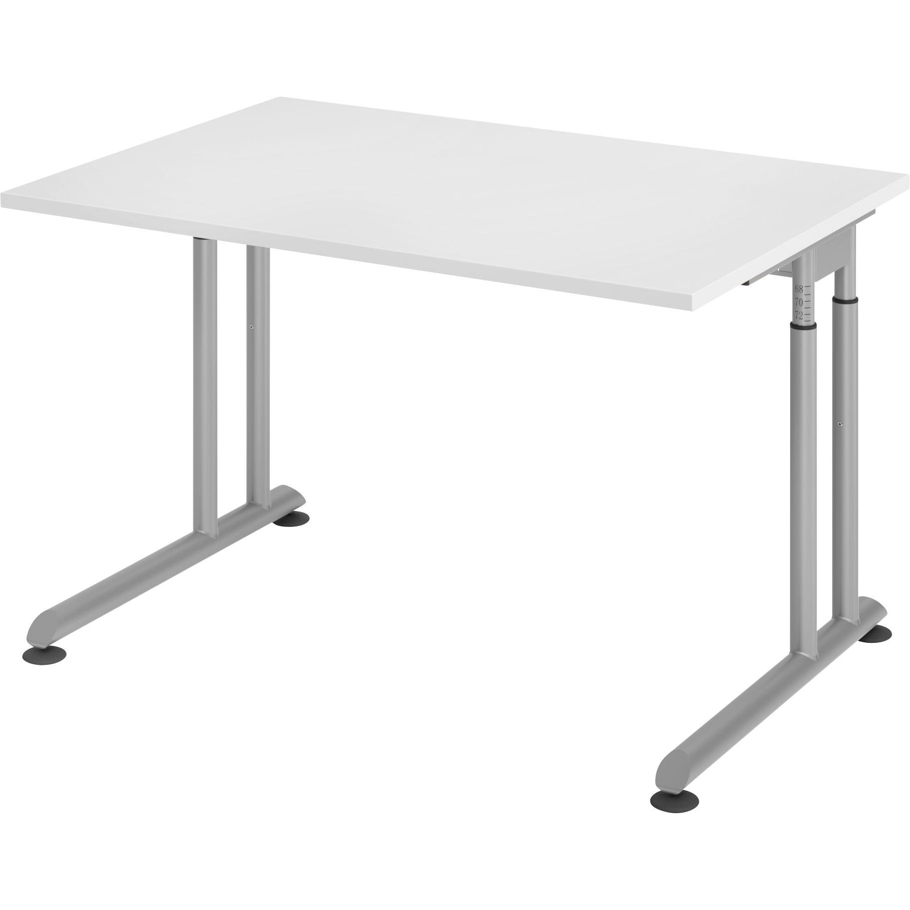 Escritorio, Schreibtisch, Schreibtisch C-Fuss 120x80cm Weiss/Silber (120 x 80 cm)