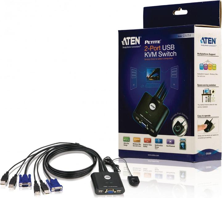 Actual product image Aten CS22U, 2-Port KVM Switch, USB, VGA