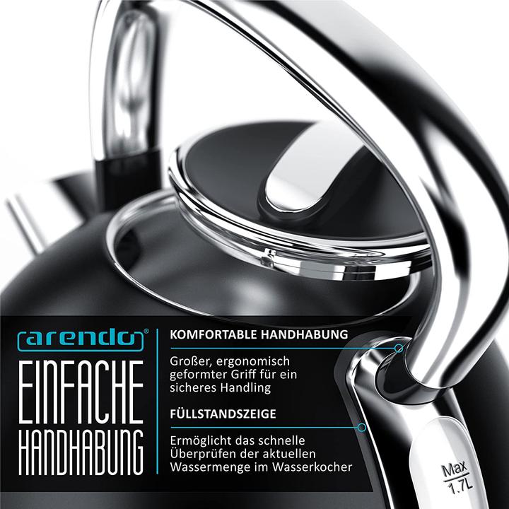Produktbild Arendo Wasserkocher Retro Edelstahl Schwarz (1.70 l)
