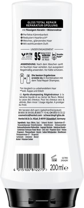 Actual product image Gliss Regeneration Conditioner Total Repair 200ml with Hydrolyzed Keratin & Floral Nectar Extract, R (200 ml)