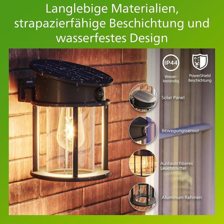 Immagine prodotto Philips Lampada da parete solare per esterni (470 lm, E27, IP44)