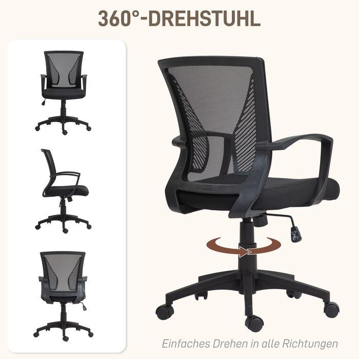Produktbild Swisshandel24 Bürostuhl mit Kippfunktion, höhenverstellbar Schreibtischstuhl Drehstuhl Schwarz (46 - 56 cm)