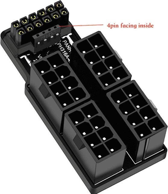 Actual product image Phobya ZK 12VHPWR Adapter 180 degrees 16Pin to 4x8Pin - Black Right