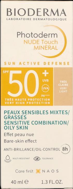 Image du produit Bioderma Photoderm Nude Touch Mineral SPF50+ très claire (Crème solaire visage, SPF 50, 40 ml)