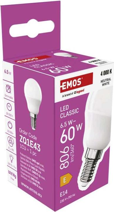 Produktbild Emos LED Lampe Classic Mini Globe / E14 / 6,5 W (60 W) / 806 lm / Neutral Weiss (E14, 806 lm, 1 x)