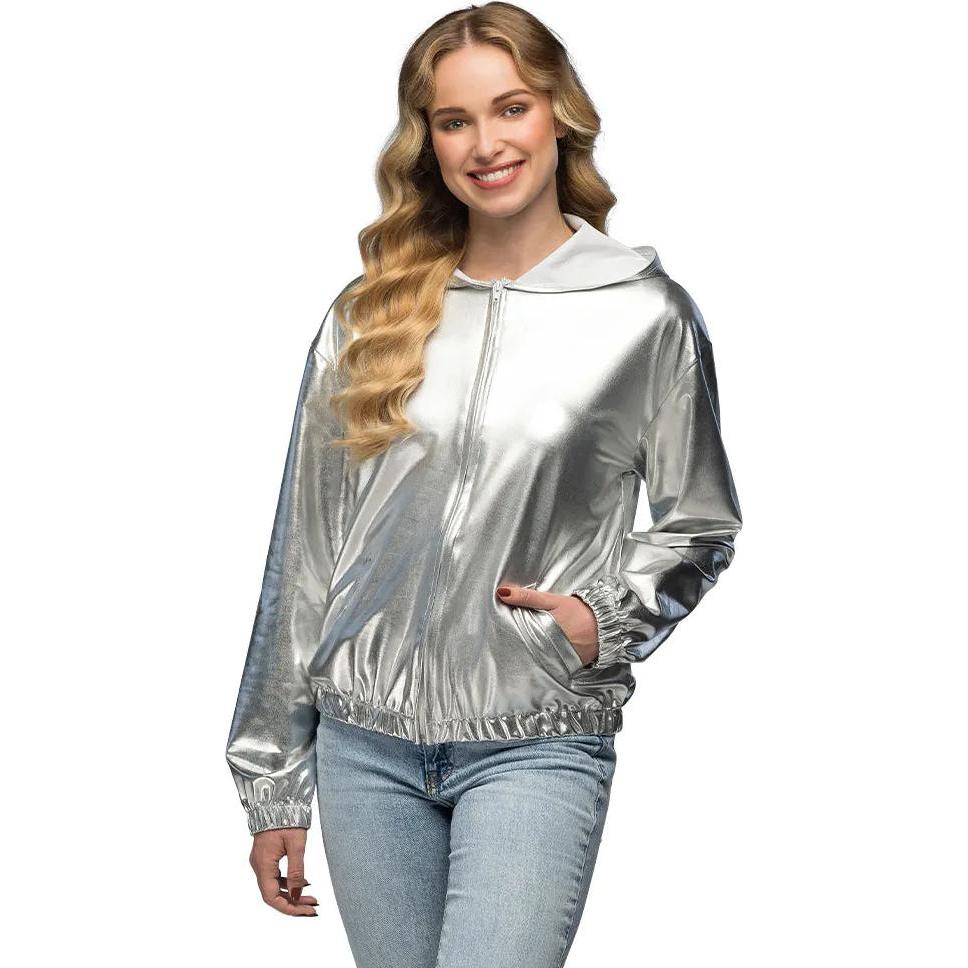 Boland 80er Jahre Metallic Rave Jacke Silber (L)