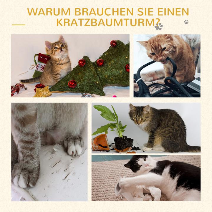 Produktbild PawHut Katzenbaum mit Sisalsäulen (153 cm, Kaffeebraun)