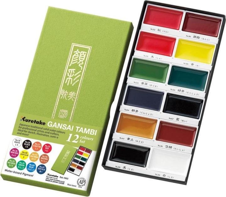 Rosso scarlatto, Medio verde, Bianco, Red, Giallo limone, Deep Blue, Light Brown, Brown, Nero, Azzurro, Rosso Vino, Verde