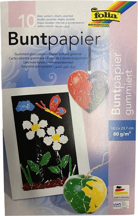Produktbild Folia Buntpapiermappe, 10 Blatt 18,5x29,7cm, farbig sortiert (18.5 x 29.5 cm, 80 g/m²)