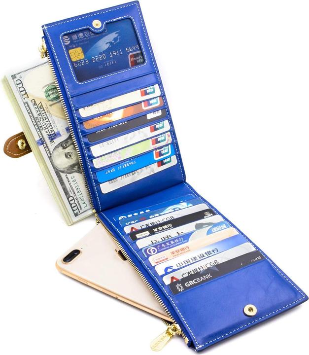 Produktbild Only-Bags.Store Echtes Leder Brieftasche RFID-Blockierung Kreditkarteninhaber Reissverschluss Brieftasche Handy