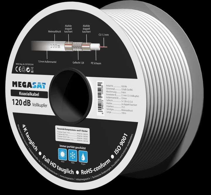 Megasat Koax 120dB Kabel Vollkupfer 100m (120 dB, Mini-Spule)