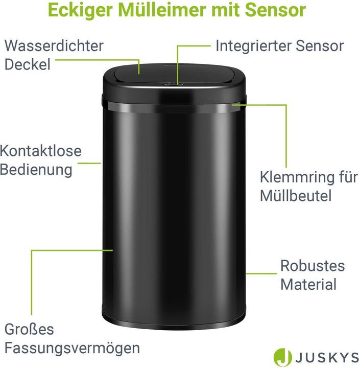 Image du produit Juskys Mülleimer 60L viereckig mit Sensor - Schwarz (60 l)