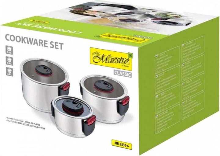 Actual product image Maestro MR-3530-6 Topfset mit Klappgriffen 6 Stück (24 cm, Pan set + pot set, Stainless steel)