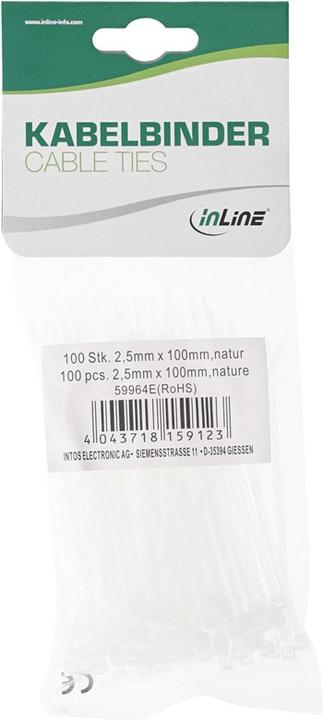 Produktbild InLine ® Kabelbinder, Länge 100 mm, Breite 2,5 mm, natur, 100 Stück (Kunststoffkabelbinder, 100 mm, 100 Stk.)