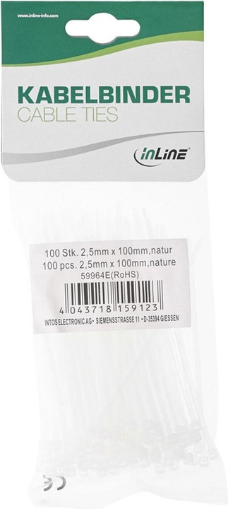 Actual product image InLine ® Cable ties, length 100 mm, width 2.5 mm, natural, 100 pieces (Plastic cable ties, 100 mm, 100 pcs.)