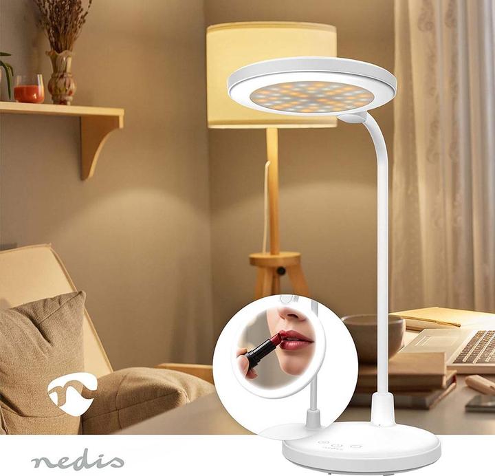 Produktbild Nedis LED-Schreibtischlampe | Dimmbar | Integrierter Spiegel | 3 Licht-Modi | 100 lm | Wiederaufladb (100 lm)