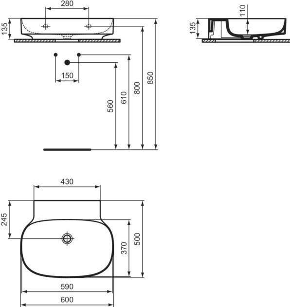Immagine prodotto Ideal Standard Lavabo LINDA-X o ÜL o HL chiuso 600x500mm we m I Plus 600 x 500 mm bianco con Ideal Plus (500 mm, 600 mm)