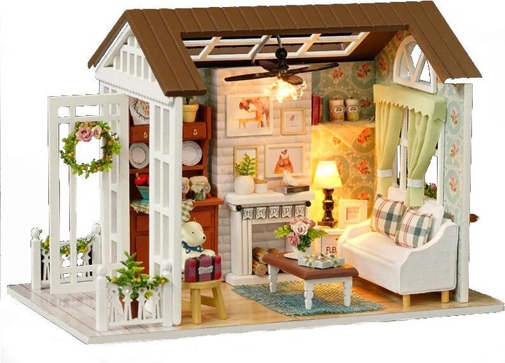 Polesie Doll's House Living Room Model in Wood to Assemble LED 8008-A