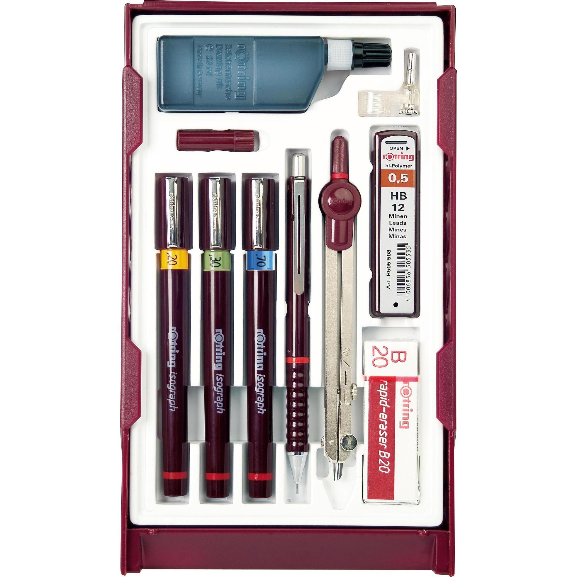 Rotring, Schreibstifte, isograph College Set - 3er Satz 0,2 / 0,3 / 0,7 (Burgund, 3 x)