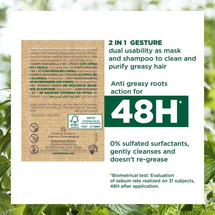 Produktbild Klorane Maske Shampoo-Puder mit BIO-Brennnessel (24 ml, Flüssiges Shampoo)