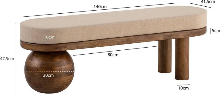Produktbild FineBuy Sitzbank Flurbank Stoff Holz Massiv 140 cm Polsterbank Bank Beige Modern (140 cm)