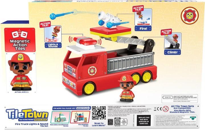Productafbeelding TileTown Tile Town - Brandweerwagen, magnetische bouw- en speelset met licht en geluid (90314)