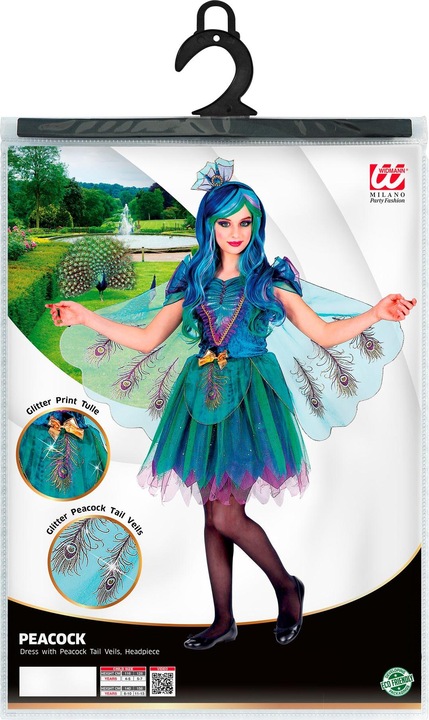 Produktbild Widmann PFAU (Kleid mit Pfauenfeder Schleier, Kopfschmuck), 128 cm / 5-7 Years (5, 6, 7)