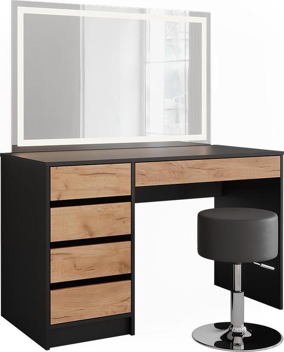 Stool: Black, Dressing table body: anthracite, Dressing table front: Goldkraft oak