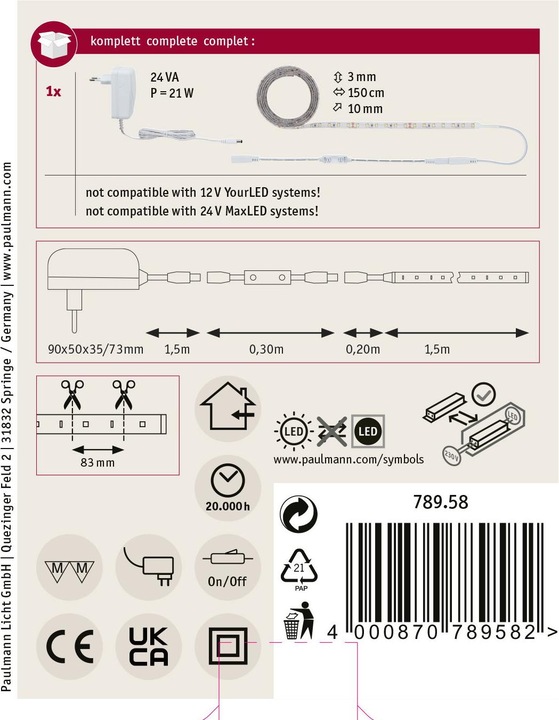 Image du produit Paulmann SimpLED (Blanc neutre, 150 cm, Intérieur)