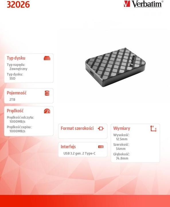 Actual product image Verbatim Disque SSD externe Store'N'Go Mini Diamond USB-C - 2To (Noir) (2 TB)