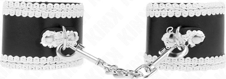 Actual product image Kink Black Wrist Cuffs With White Decorated Lace, Adjustable 20-23 cm X 5.5 cm