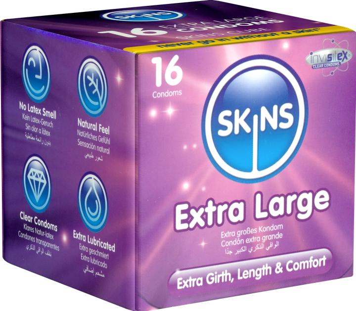 Produktbild Skins Extra Large» 16 XXL Kondome aus kristallklarem Latex - ohne Latexgeruch (16 Stk.)