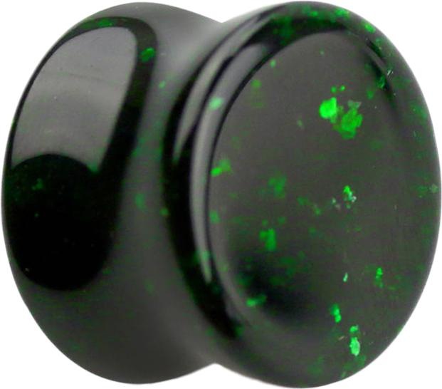 Actual product image Star Piercing Green Glitter Sandstone Flared Plug (without brass, Mineral)